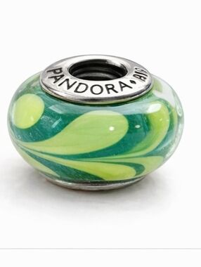 Pandora Green Murano Glass Charm Swirl ALE Sterling Silver Bead